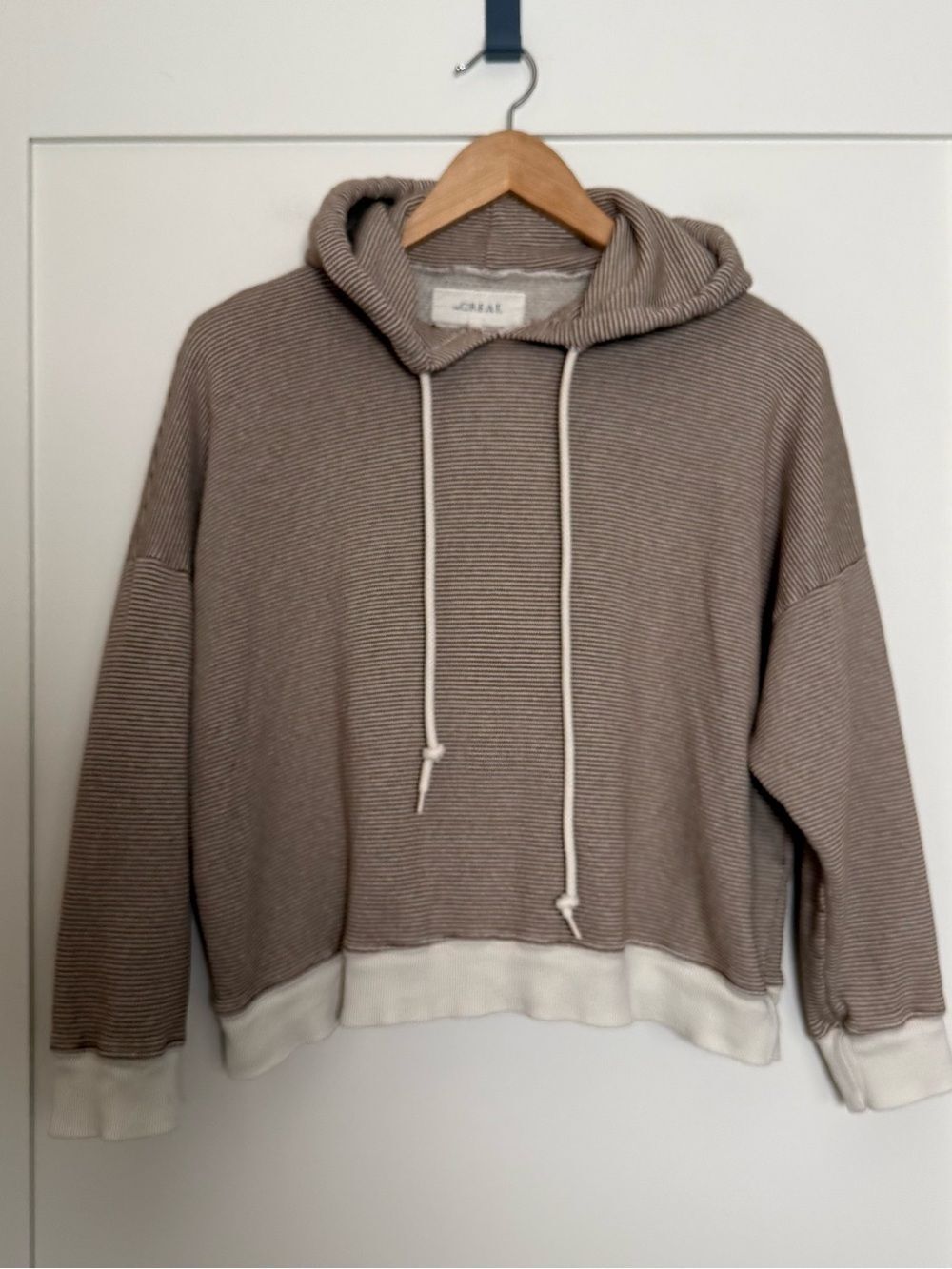 THE GREAT Hoodie Womens Sz 0 Brown Striped Oversized Cotton Athleisure Made USA
